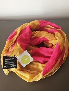 NWT 100% Wool See Design by Our Story Pink & Mustard Colorblock Scarf